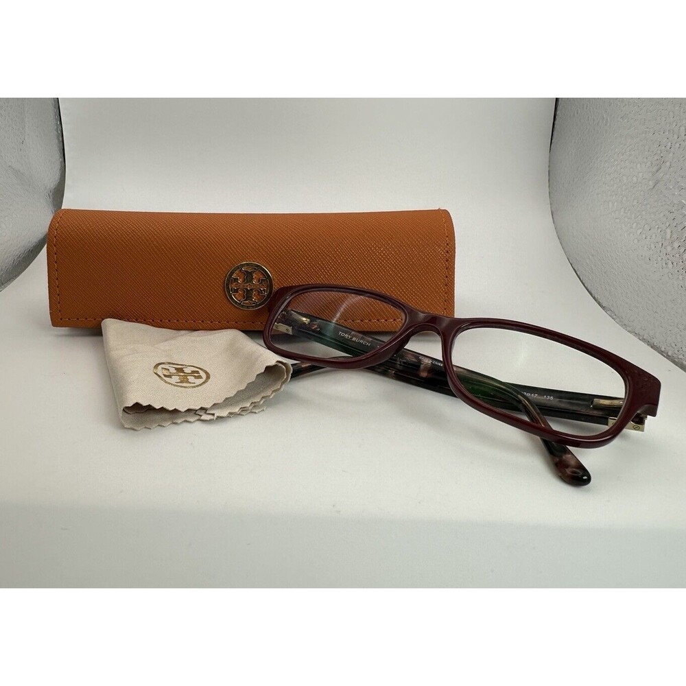 Tory Burch Bordeaux Tortoise Shell Eyeglasses Frame w/ Case Elegance Luxury